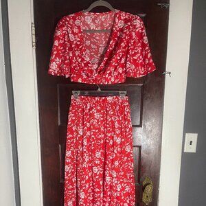 Shein Red and White Floral Maxi Dress, Two Piece Set, Size 6 M